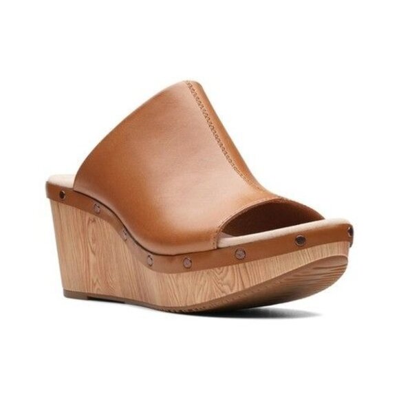 Clarks Women's Annadel Molly Tan Leather Women's Wedge Shoes Size 8.5 NEW - Picture 1 of 7